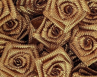 12 Pieces- Vintage Metallic Gold Fabric Roses- Millinery- Home Decor- Decoration