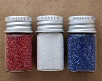 3- Bottles of 4th of July Glass Glitter Set- Kit- Red, White, Blue- Ultra Fine-Made in Germany