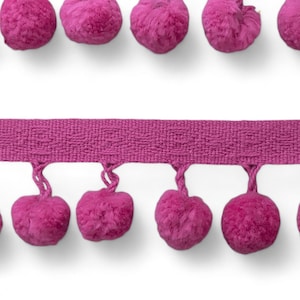 1 yard- Vintage Pink Pom Pom Trim Ribbon- 1970s- Made in the USA
