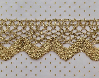 1 yard- Gold Lace Lurex Trim- Haberdashery- Ribbon- Decoration- 1960s'/70s