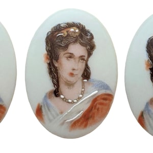 1 Piece- Vintage Porcelain  Limoges Lady Cameos-  34mm x 24mm- 1950s- Made in France