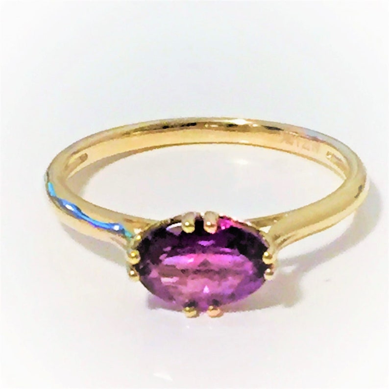 Gemstone ring: amethyst engagement ring gift genuine natural amethyst ring in 9K gold promise ring for her purple amethyst gold ring