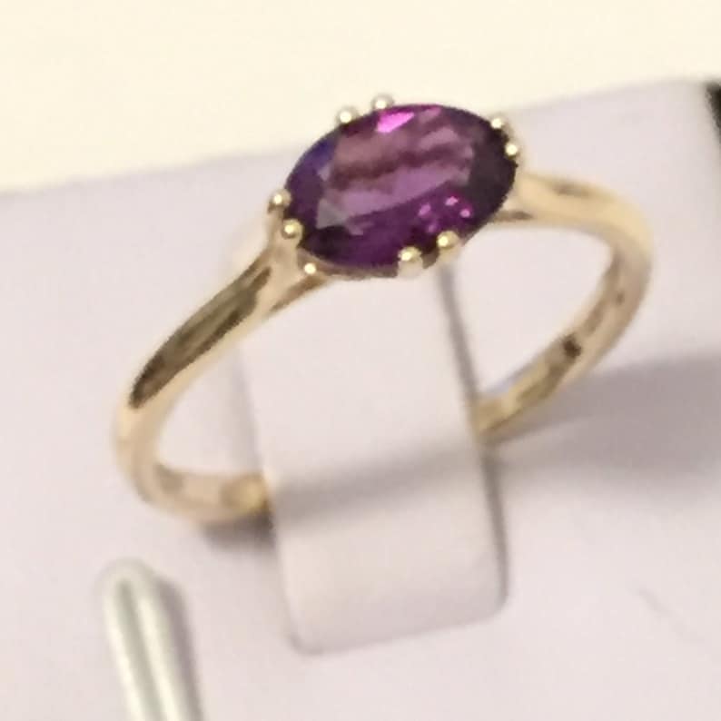 Gemstone ring: amethyst engagement ring gift genuine natural amethyst ring in 9K gold promise ring for her purple amethyst gold ring
