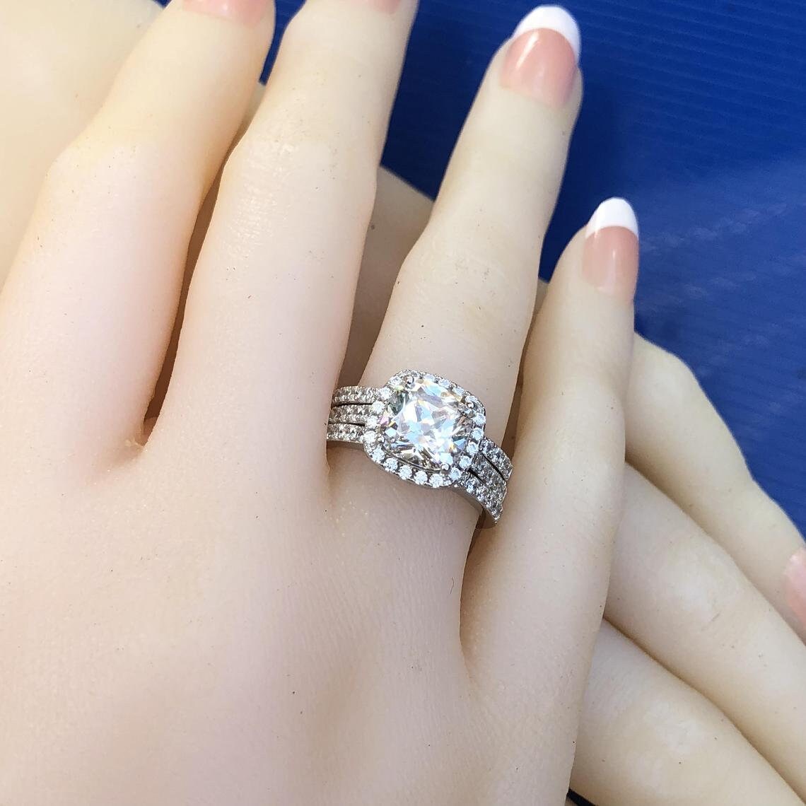 Wedding ring set cushion simulated diamond Ring engagement Etsy