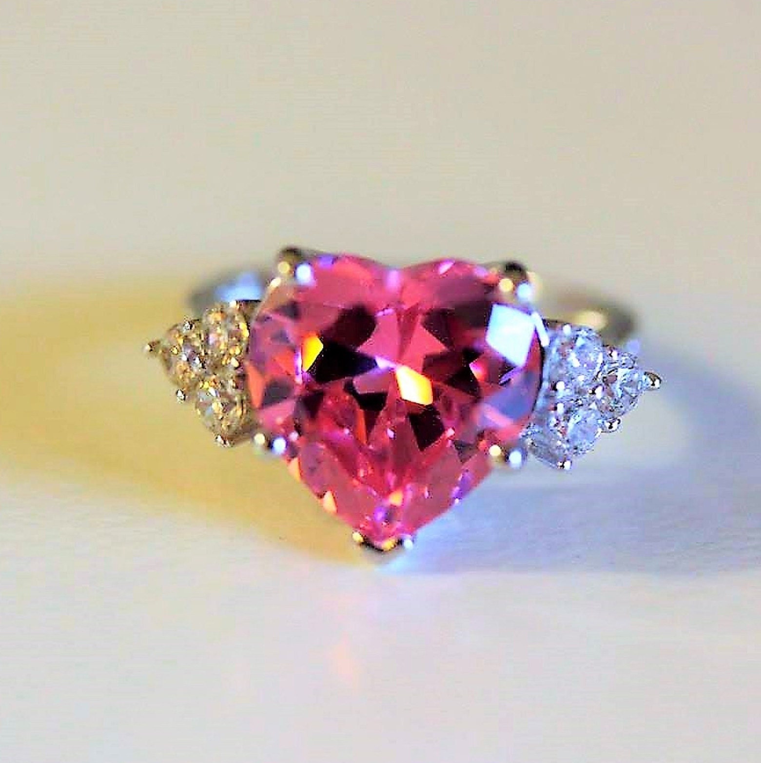 Engagement Ring 5.6ct Heart Shaped Simulated Pink Diamond Etsy