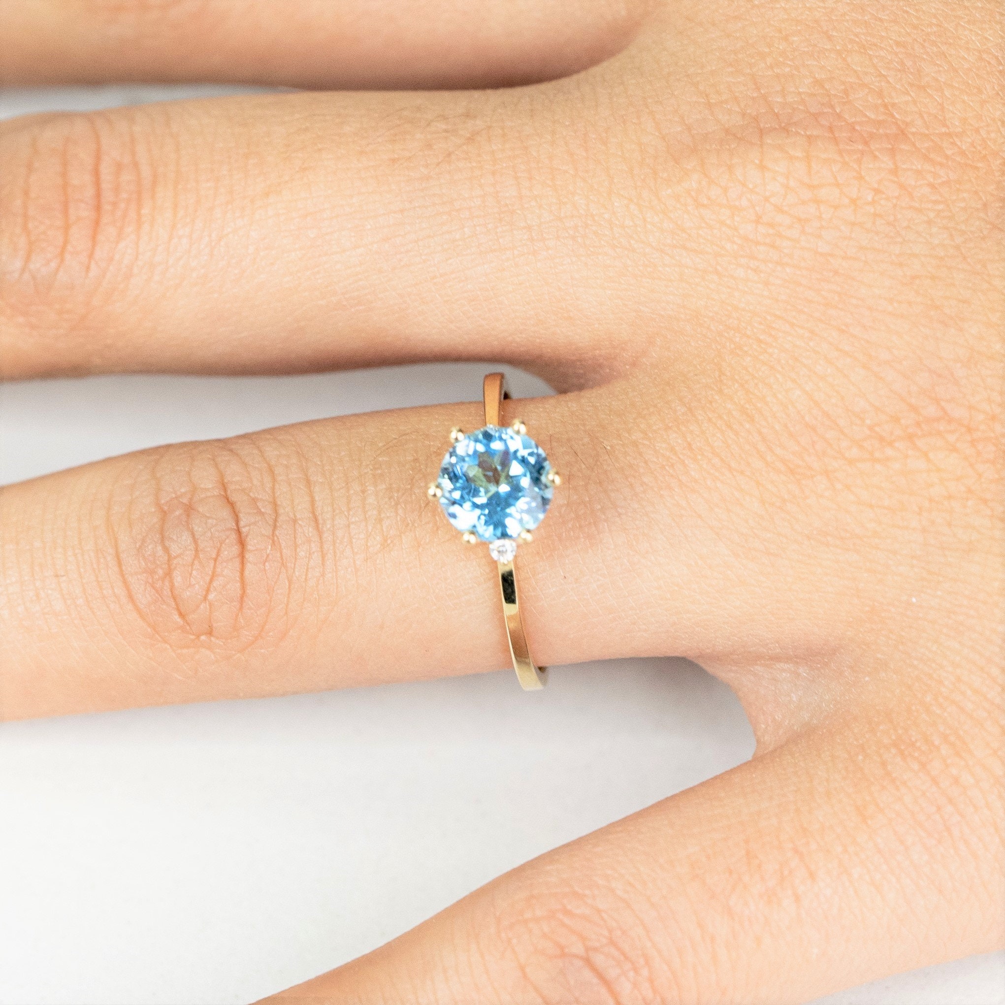 Swiss blue topaz engagement ring gold 1ct Top quality natural Etsy