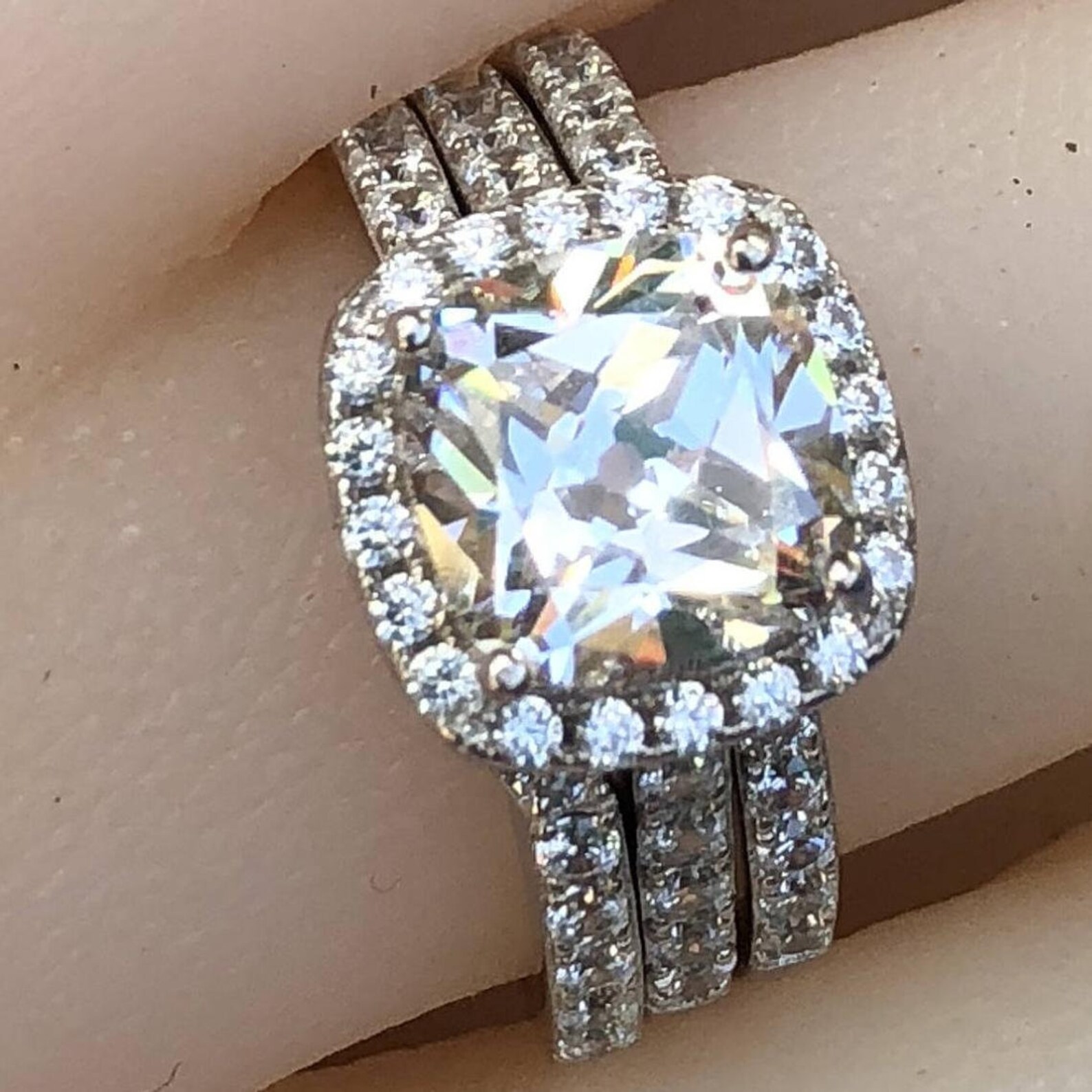 Wedding ring set cushion simulated diamond Ring engagement Etsy