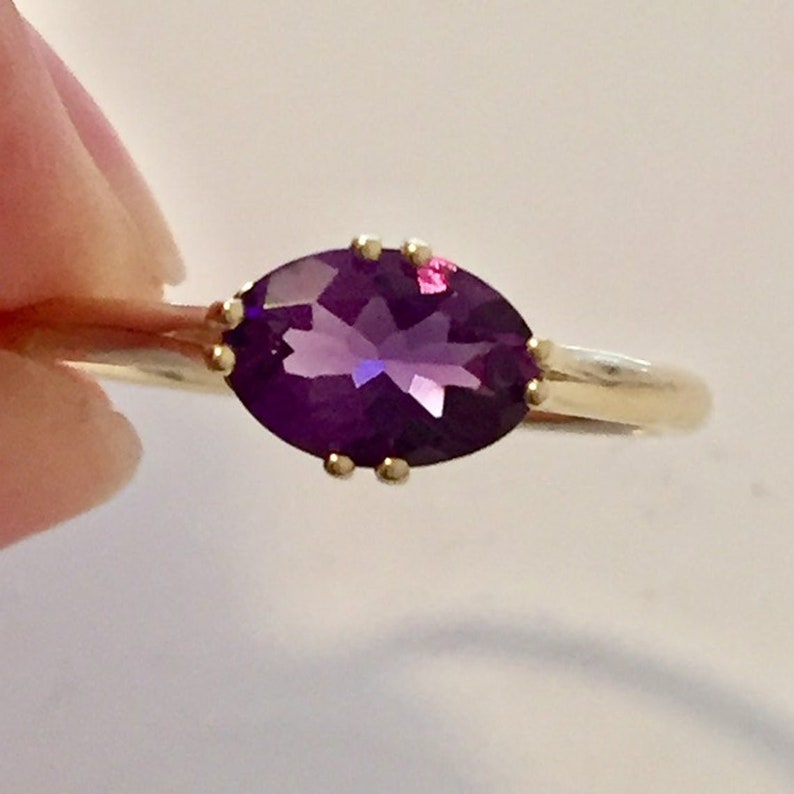 Gemstone ring: amethyst engagement ring gift genuine natural amethyst ring in 9K gold promise ring for her purple amethyst gold ring