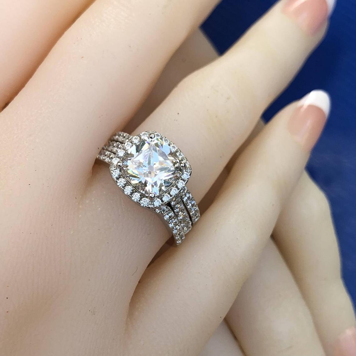 Wedding ring set cushion simulated diamond Ring engagement Etsy