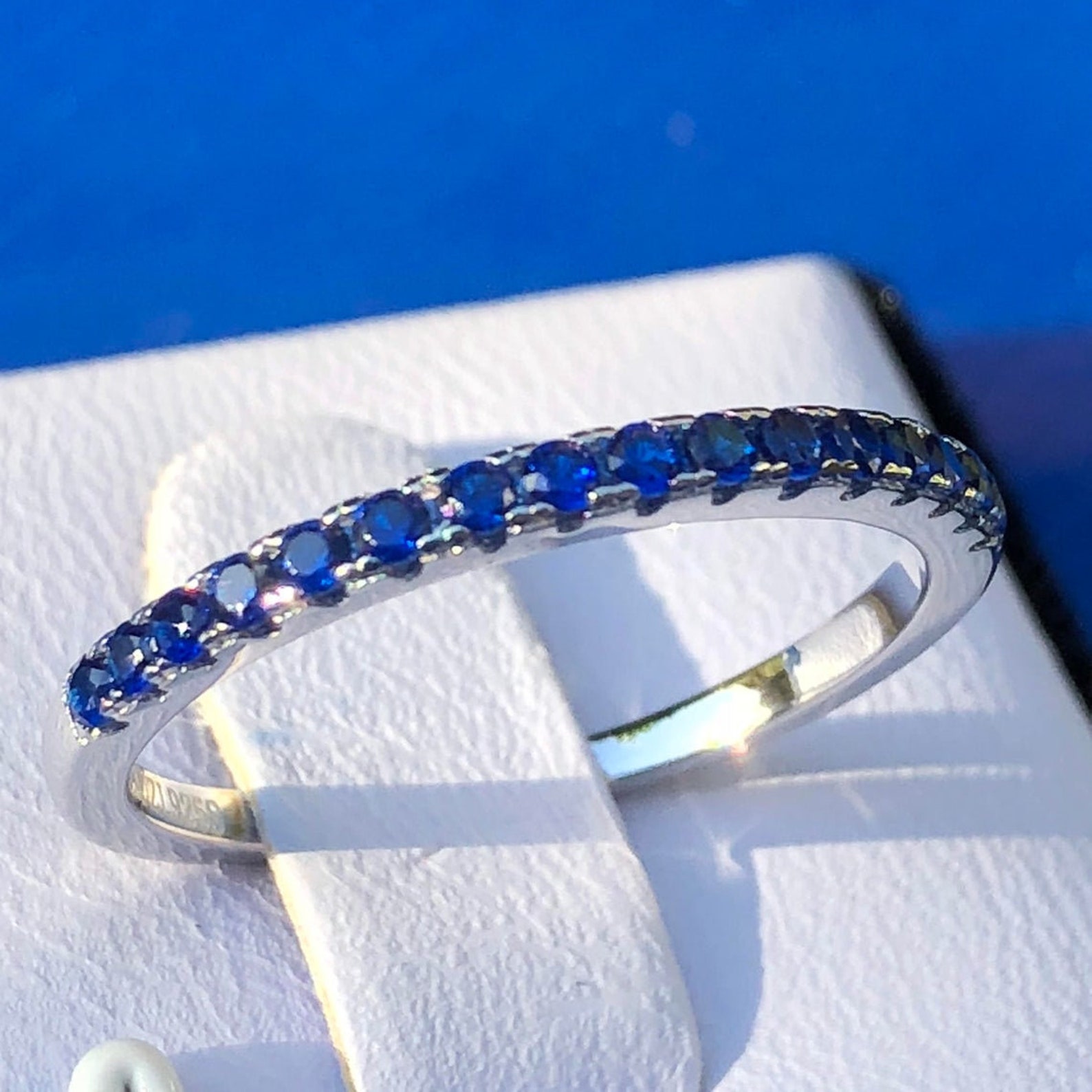 Blue sapphire wedding rings simulated blue sapphire matching | Etsy