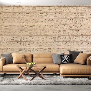 Hieroglyph Wallpaper Art: Authentic Vintage Egyptian Mural Design with Stone-Carved Style for Home Decor