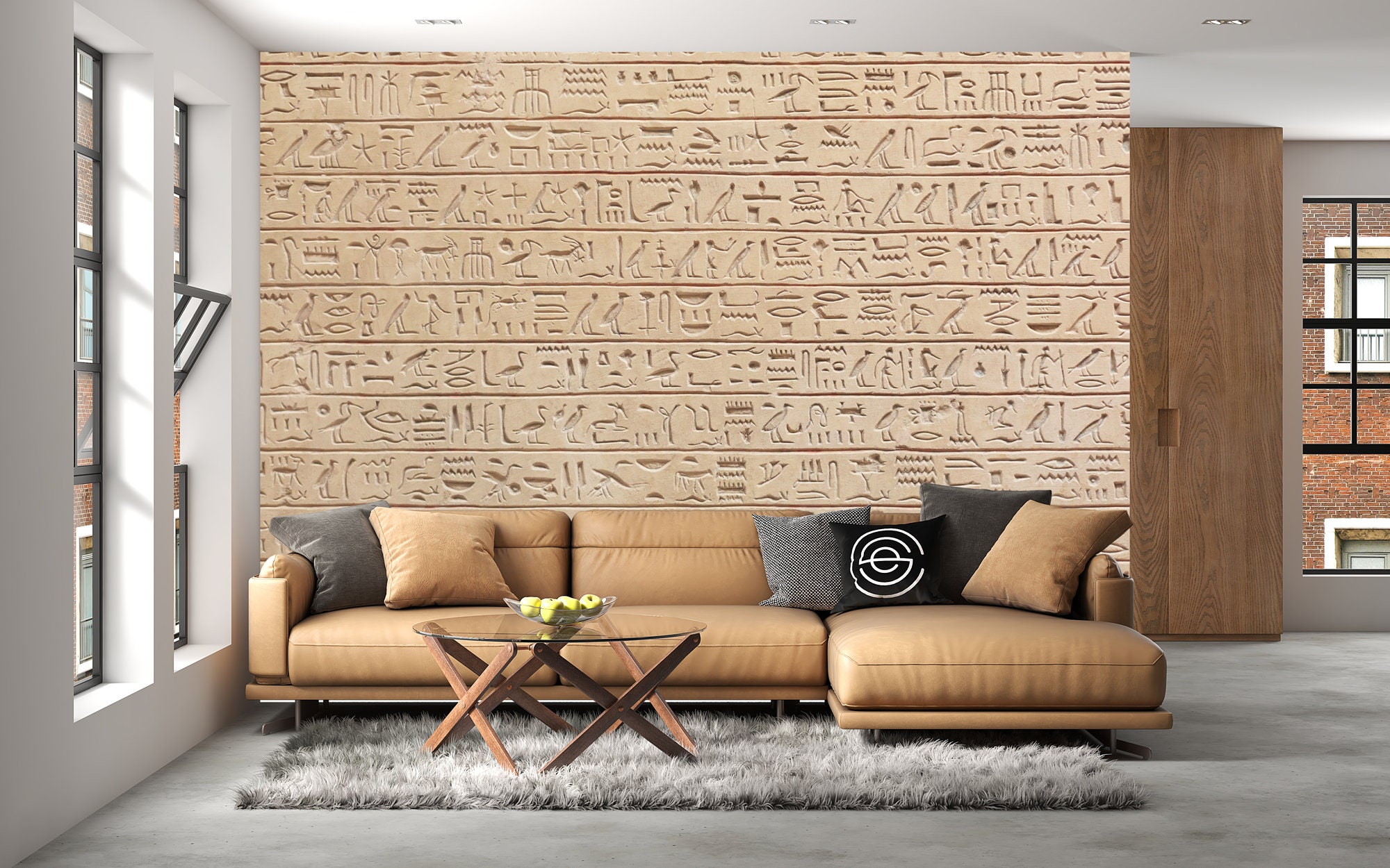 Hieroglyph Wallpaper Art: Authentic Vintage Egyptian Mural Design with Stone-Carved Style for Home Decor