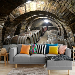 Touch of Tuscany: Wine Cellar Mural, Vintage Barrel Wallpaper, Art Decor for Kitchen, Restaurant, Home & Unique Wine Lovers&#39; Wall Styling