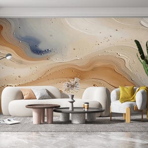 Elegante murale a spirale, murale astratto, polvere cosmica, carta da parati beige-marrone, stampa artistica liquida, decorazione da parete moderna per la casa, grande murale unico