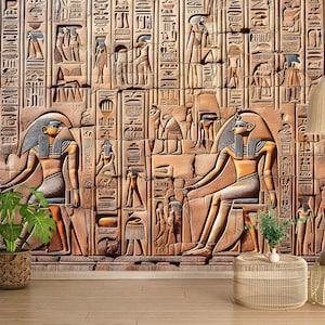 Ancient Egyptian Mural Wall Art - Pharaoh & Hieroglyphics Design - Large Statement Piece for Home or Office Decor