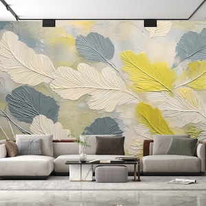 Floral Wall Mural: Stunning 3D Textured Leaf Art for Vibrant Modern Living Room and Bedroom Decor