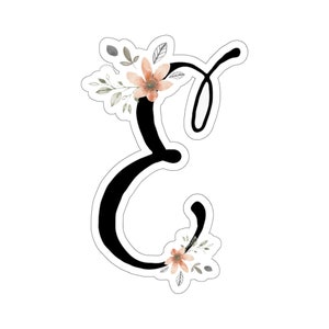 Carta de flor de primavera 'E' pegatina de vinilo / monograma de letras / mejor regalo amigo / regalo de nombre / calcomanía de vinilo portátil pegatina