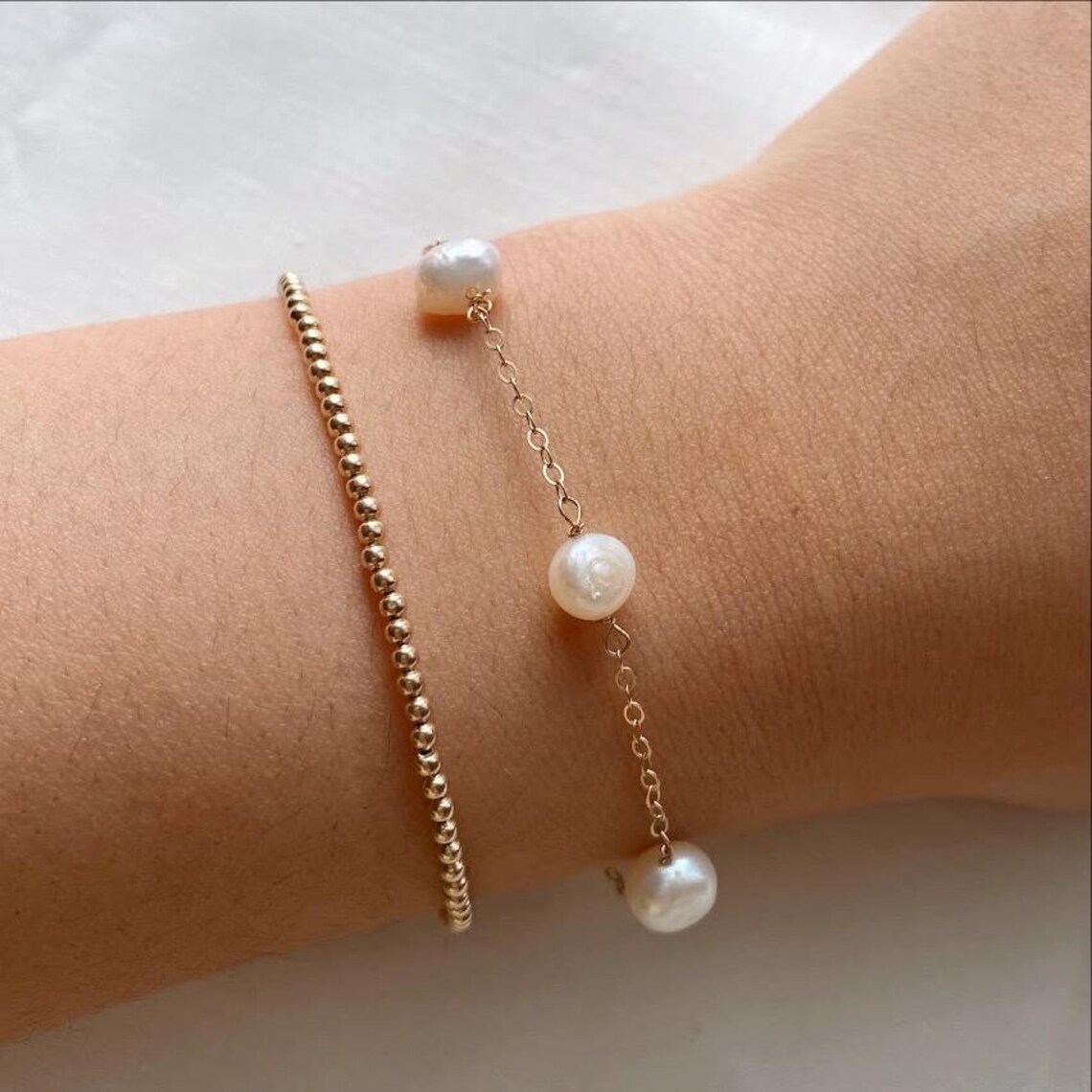 Pearl Bracelet Chain Pearl Bracelet Dainty Pearl Bracelet Etsy