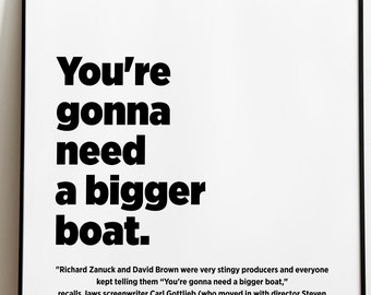 Jaws Movie Quote, Printable Wall Art, Minimalistic Typography Poster, Black & White Quote