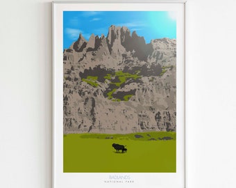 Badlands National Park Poster, National Park Print, National Park Art, Minimalist Design Travel Poster