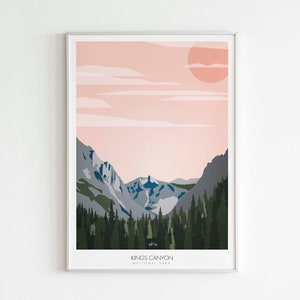 Kings Canyon National Park Poster, National Park Print, National Park Art, Minimalist Design Travel Poster