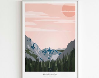 Kings Canyon National Park Poster, National Park Print, National Park Art, Minimalist Design Travel Poster