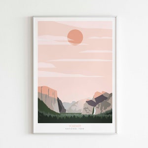 Affiche de parc national de Yosemite, impression de parc national, art de parc national, affiche minimaliste de voyage de conception