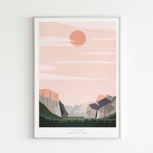 Yosemite National Park Poster, National Park Print, National Park Art, Minimalist Design Travel Poster