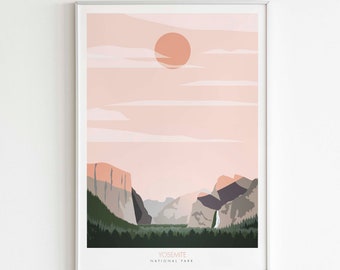 Yosemite National Park Poster, National Park Print, National Park Art, Minimalist Design Travel Poster