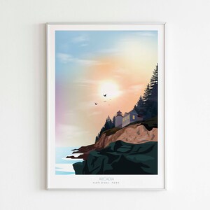 Acadia National Park Poster, National Park Print, National Park Art, Minimalist Design Travel Poster