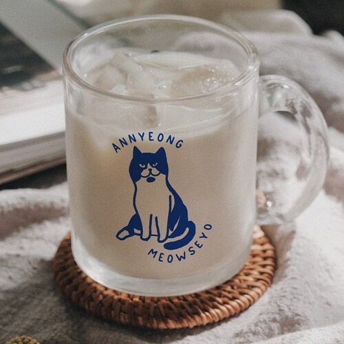 Annyeonghaseyo Glass Mug Korean Cafe Style Glass Mug Gift Etsy