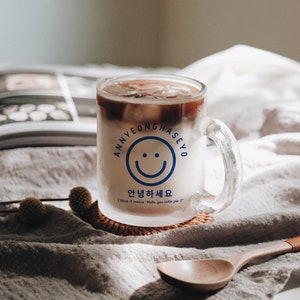 Tasse en verre Annyeonghaseyo | Tasse en verre de style café coréen | Cadeau pour un amoureux coréen | Cadeau pour Kdrama Addict & Kdrama Lover