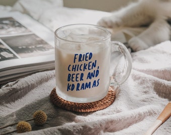 Fried Huhn Bier und Kdramas Glasbecher | koreanische Cafe Stil Glasbecher | Geschenk für koreanischen Liebhaber | Geschenk für Kdrama Süchtige & Kdrama Liebhaber