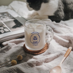 Tasse en verre Annyeong Chingu de style chat cool | Tasse en verre de style café coréen | Cadeau pour un amoureux coréen | Cadeau pour Kdrama Addict & Kdrama Lover