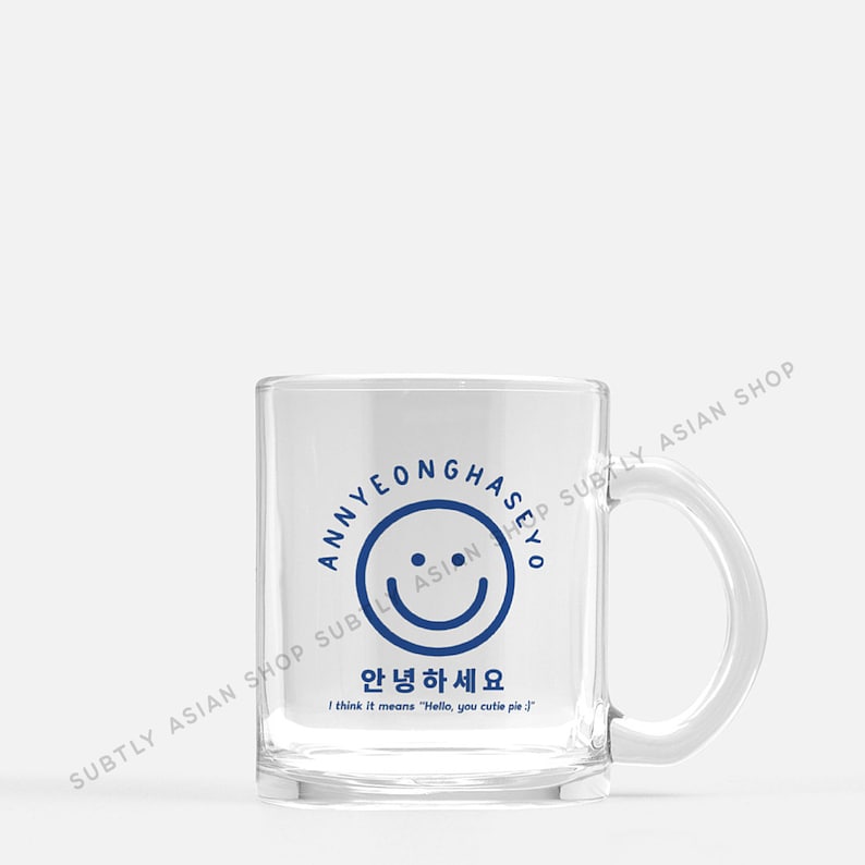 Annyeonghaseyo Glass Mug Korean Cafe Style Glass Mug Gift Etsy