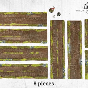 ダートロード直線セクションセット - 戦争ゲーム用の塗装済み植毛道路 - WW2 戦争ゲーム風景地形、ボルトアクション、フレイムス・オブ・ウォー