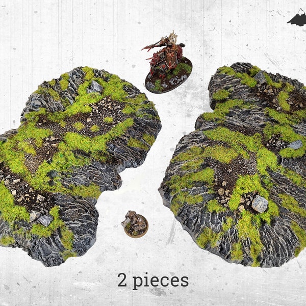 Wargaming Hills - Rocky - 2-pack - painted, flocked wargaming terrain, scenery for RPG and war games - Warhammer, AoS, KoW, LotR, Hobbit,D&D