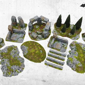 Battlefield VII Set - geschilderd, gevlokt wargaming-terrein, decor voor RPG en oorlogsspellen - Warhammer, KoW, LotR, Hobbit, D&D