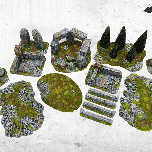 Battlefield VII Set - geschilderd, gevlokt wargaming-terrein, decor voor RPG en oorlogsspellen - Warhammer, KoW, LotR, Hobbit, D&D