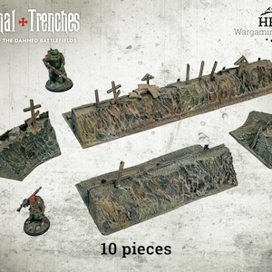 Linhas de trincheira modulares: 10 peças - Terreno de cruzada de trincheira, pintado, pronto para batalha, terreno para jogos de guerra, cenário para RPG distópico e jogos de guerra