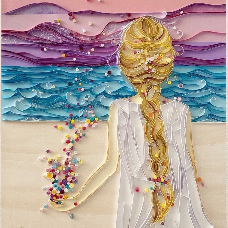 Wall Decor Paper Art Girl in the Sunset Framed Quilling Etsy