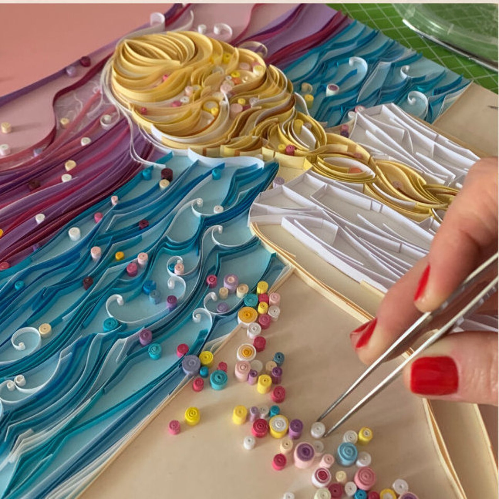 Wall Decor Paper Art Girl in the Sunset Framed Quilling Etsy