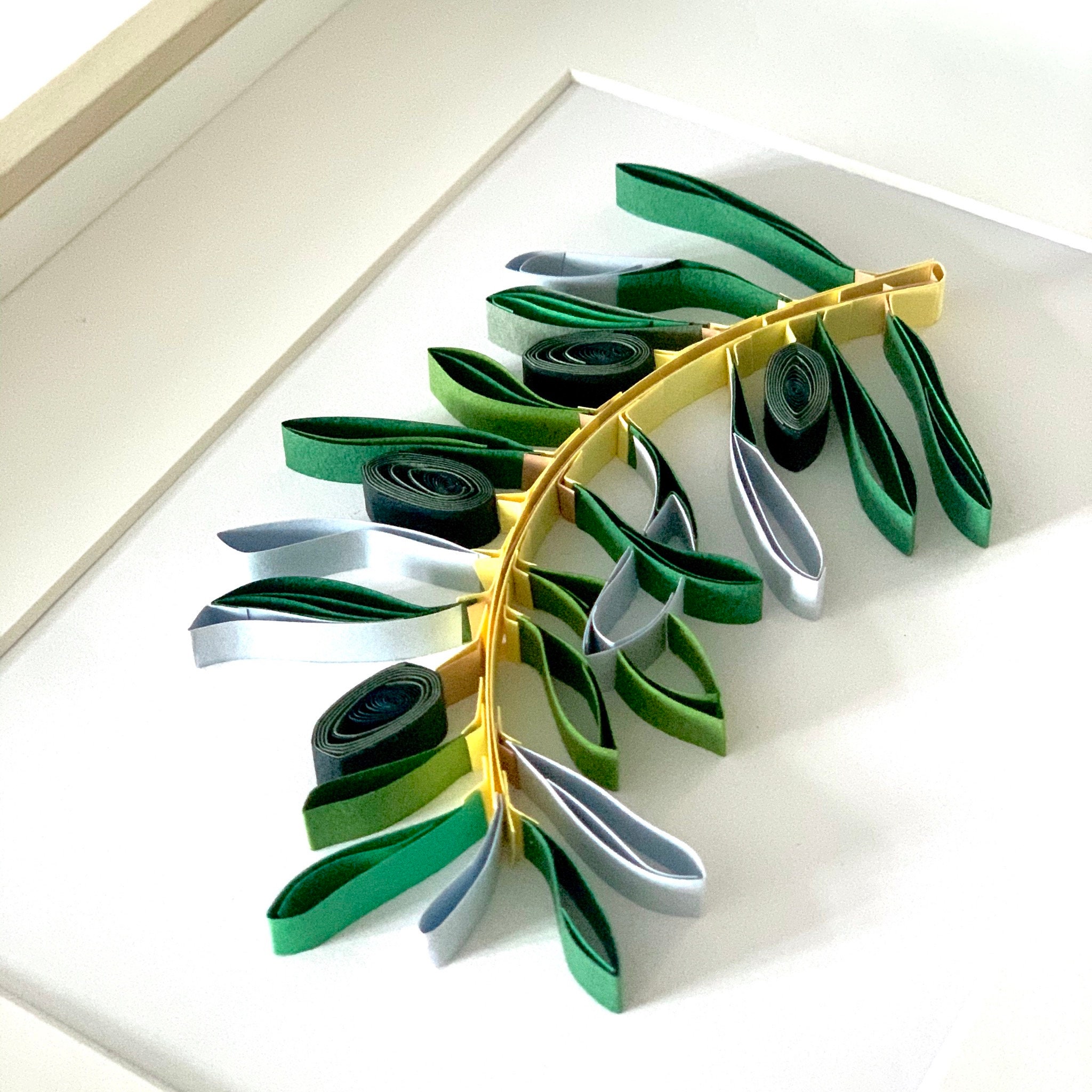 Paper Quilled Art Olive Branch Framed 3d Paper Art Shadow Etsy