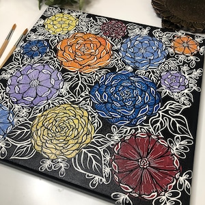 Jeweled Medley Floral Painting, 12 x 12, Acrylic on Canvas