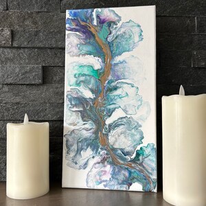 Frond Flow. 7x14 inch Fluid Art/Acrylic Pour on Canvas