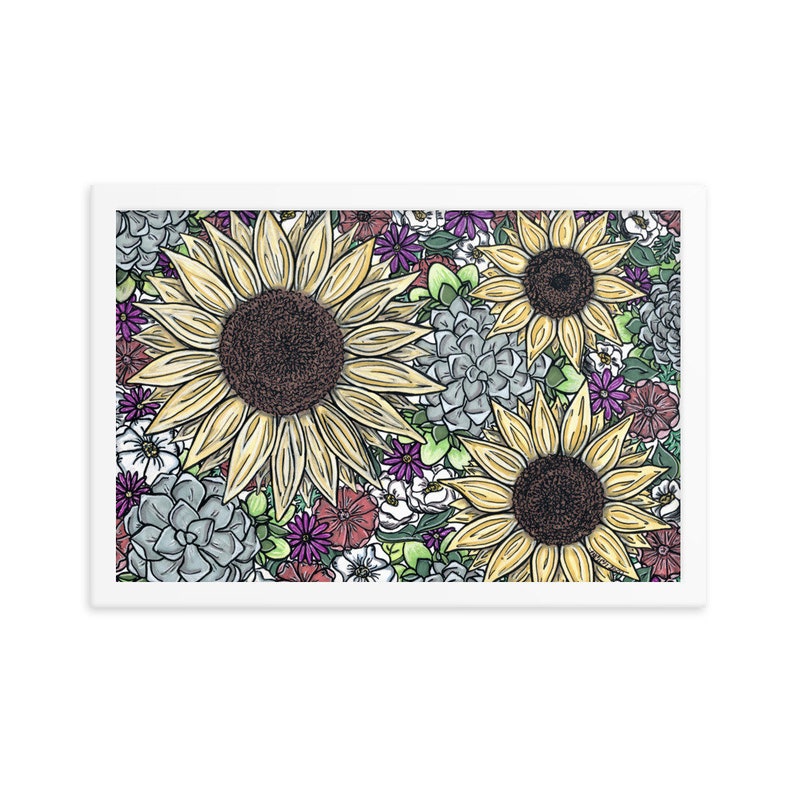 Sunflowers and Succulents White Framed poster