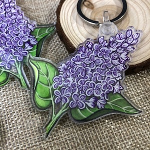 Lilac keychain, acrylic. Large. Key charm. Gift idea.