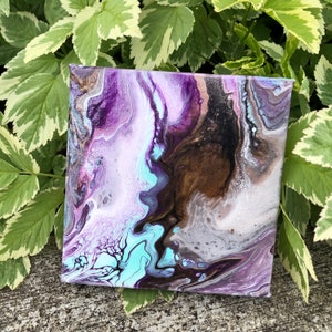 Teal Eddy. 4x4 inch Fluid Art/Acrylic Pour on Canvas