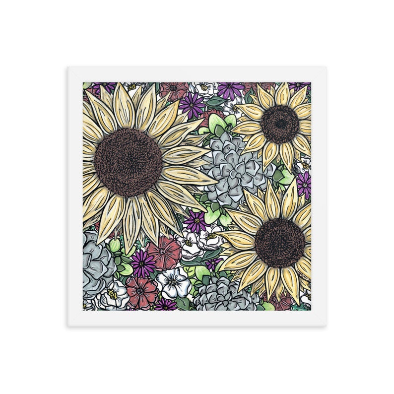 Sunflowers and Succulents White Framed poster