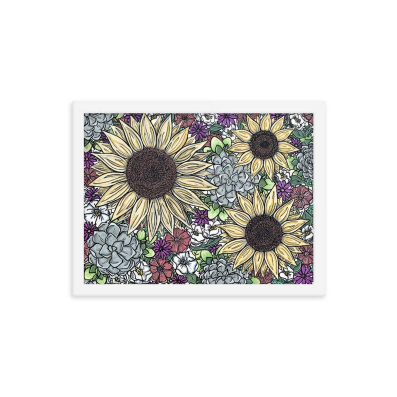 Sunflowers and Succulents White Framed poster